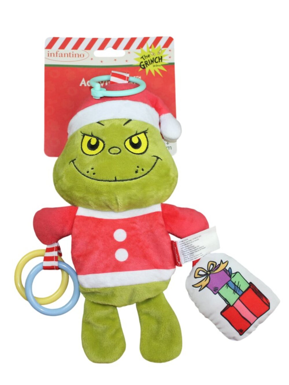 Infantino The Grinch Plush Stuffed Rattle Toy Strolller Car Seat Clip Christmas